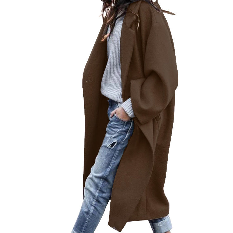 Women's dark maroon long woolen jacket
