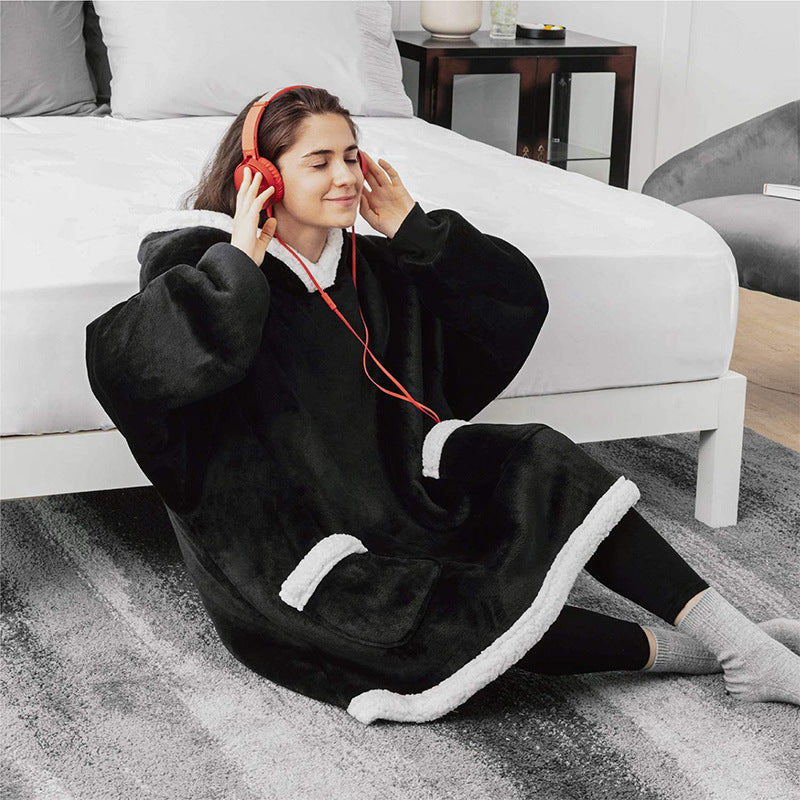 Unisex short black tv hoodie blanket
