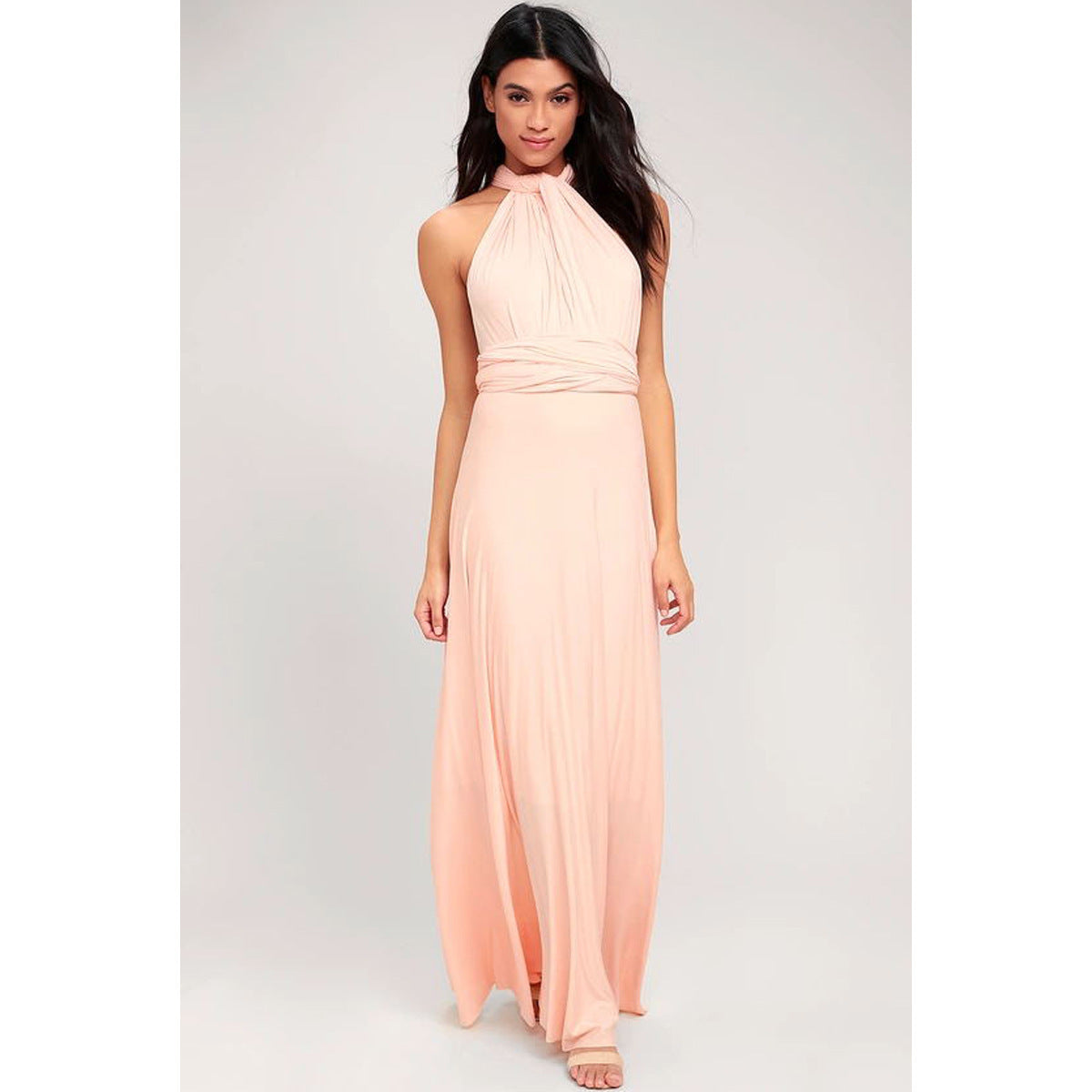 Women's champagne powder backless maxi dress