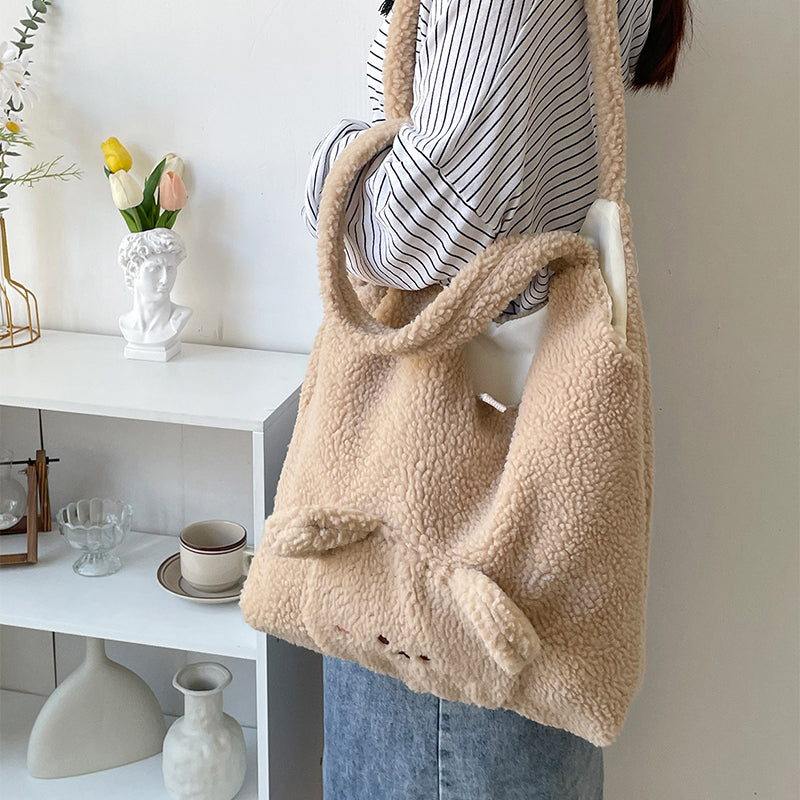 Women's 3D bear lamb wool bag