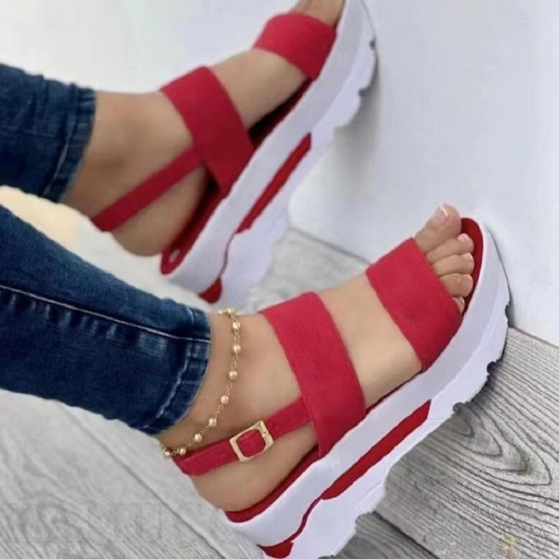 Women's red buckle sandals