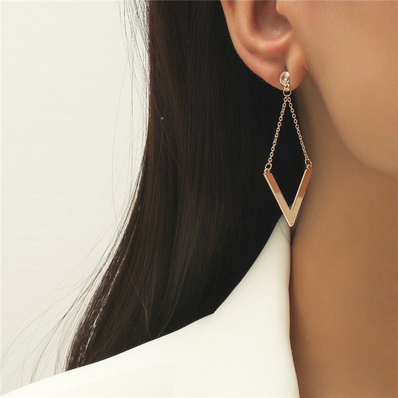Women's gold zircon long earrings