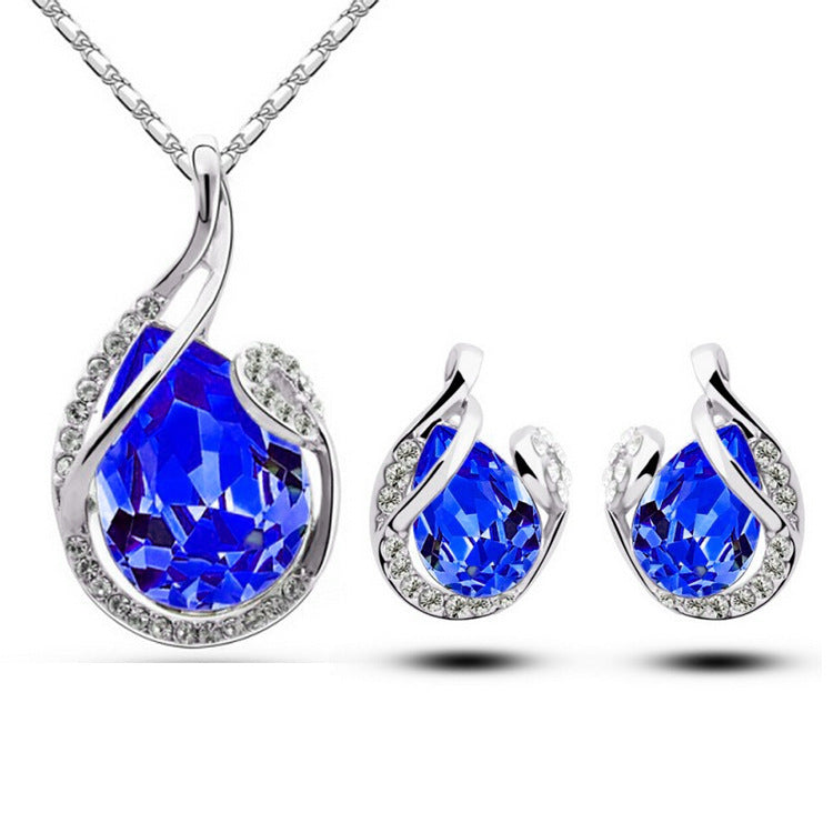 Women's blue 3pc rhinestone necklace set