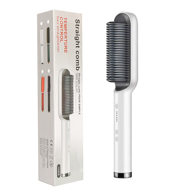 Unisex white 2 in 1 hair straightener comb