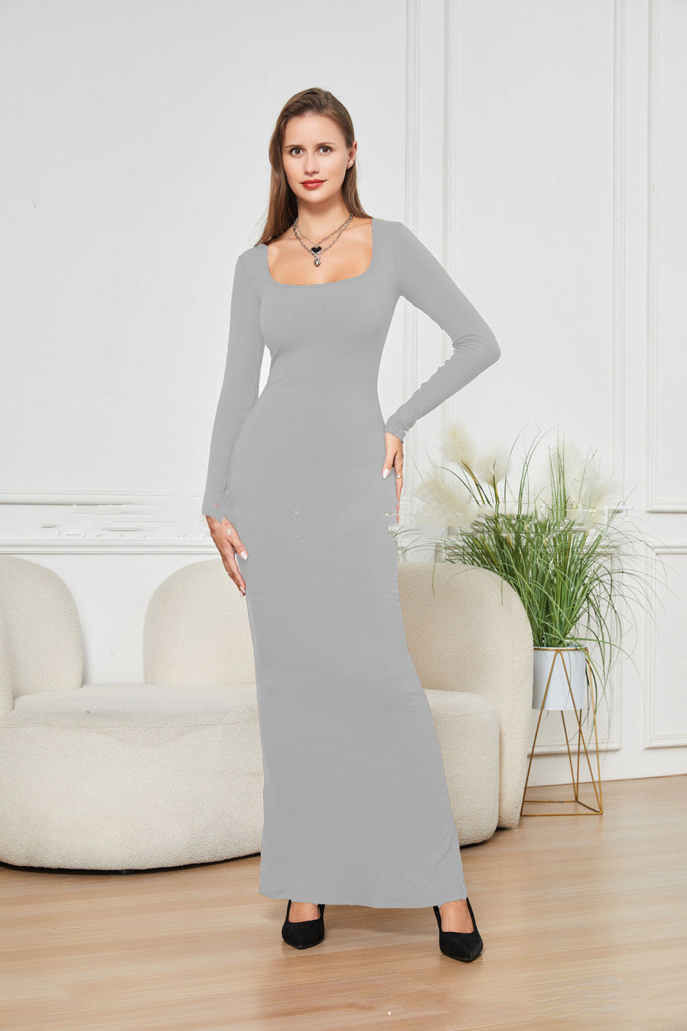Women's gray double-layer dress