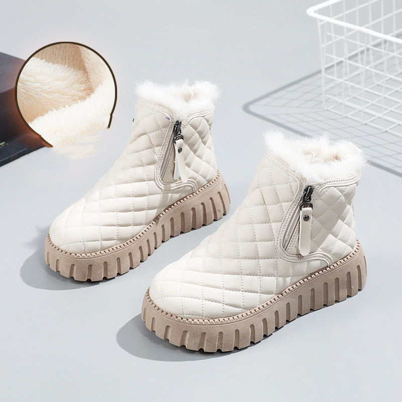 Women's beige boots round toe