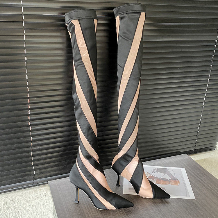 Women's black apricot mesh over boots