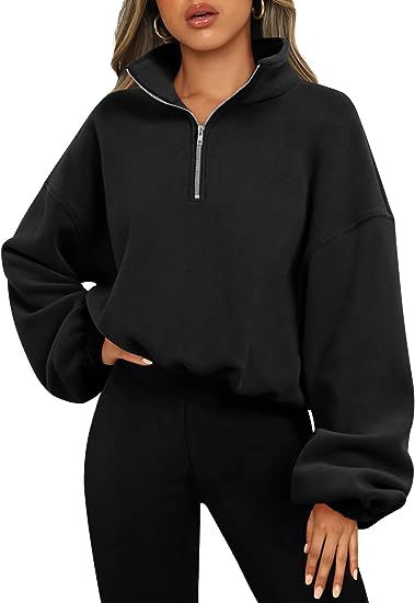 Women's black stand collar hoodie