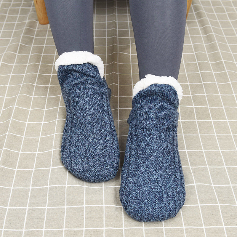 Women's navy blue fleece slipper socks