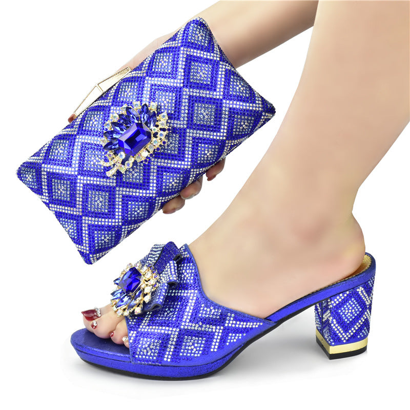 Women's blue rhinestone sandals & clutch set