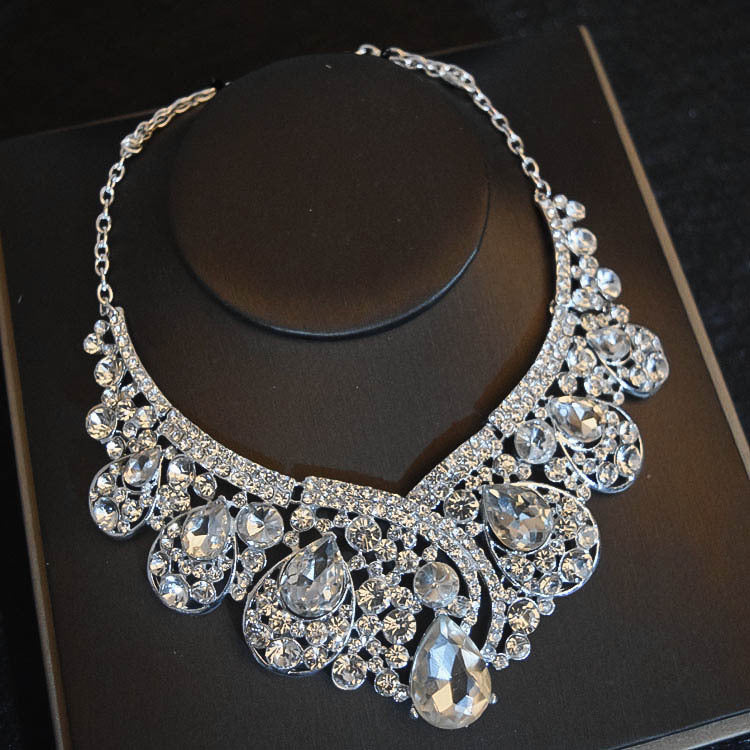 Women's bridal crown necklace earrings
