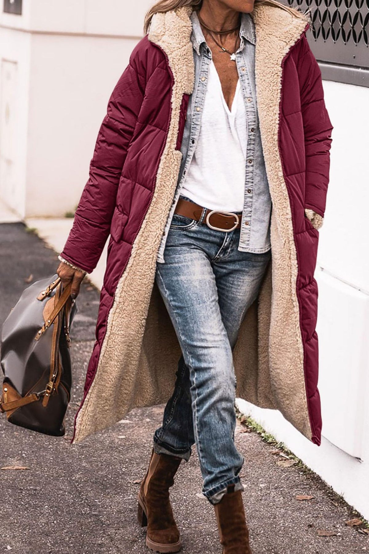 Women's wine red winter jackets