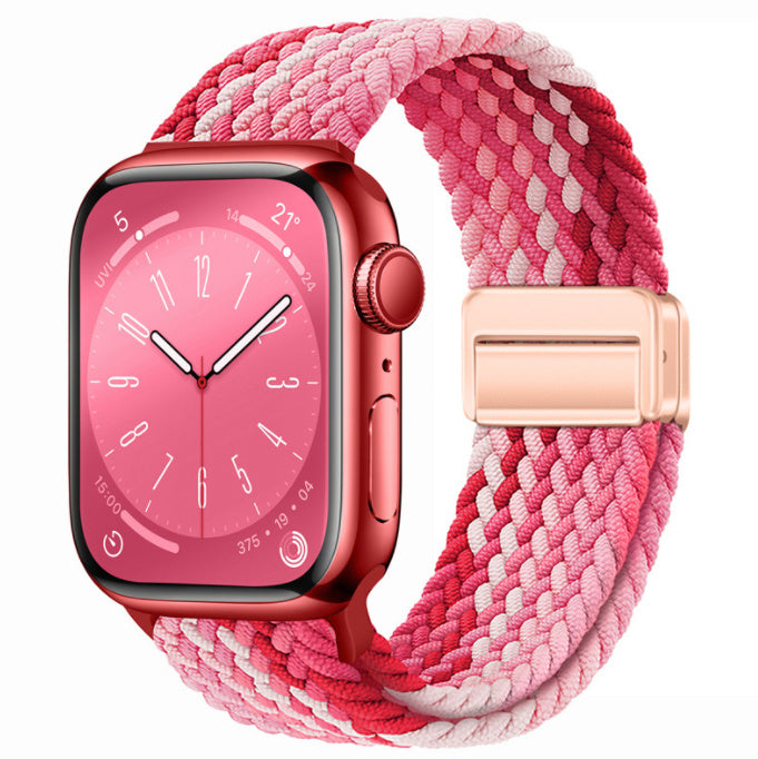 Unisex strawberry red rose buckle woven loop watch band