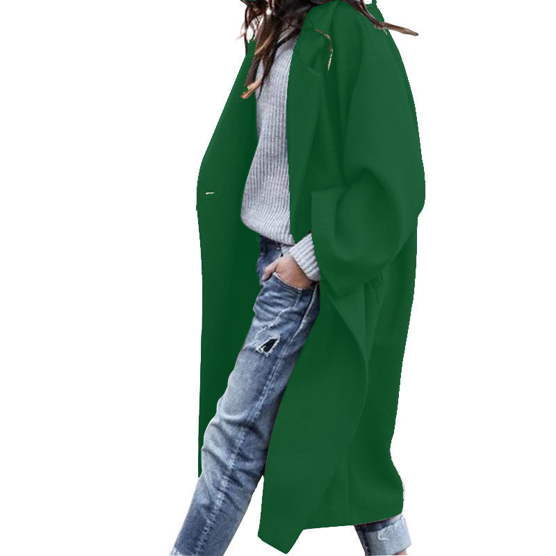 Women's green long woolen jacket