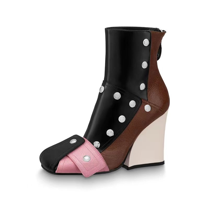 Women's pink studded ankle boots