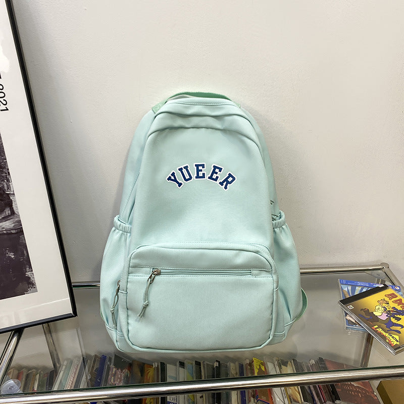 Girls light green simple nylon backpack