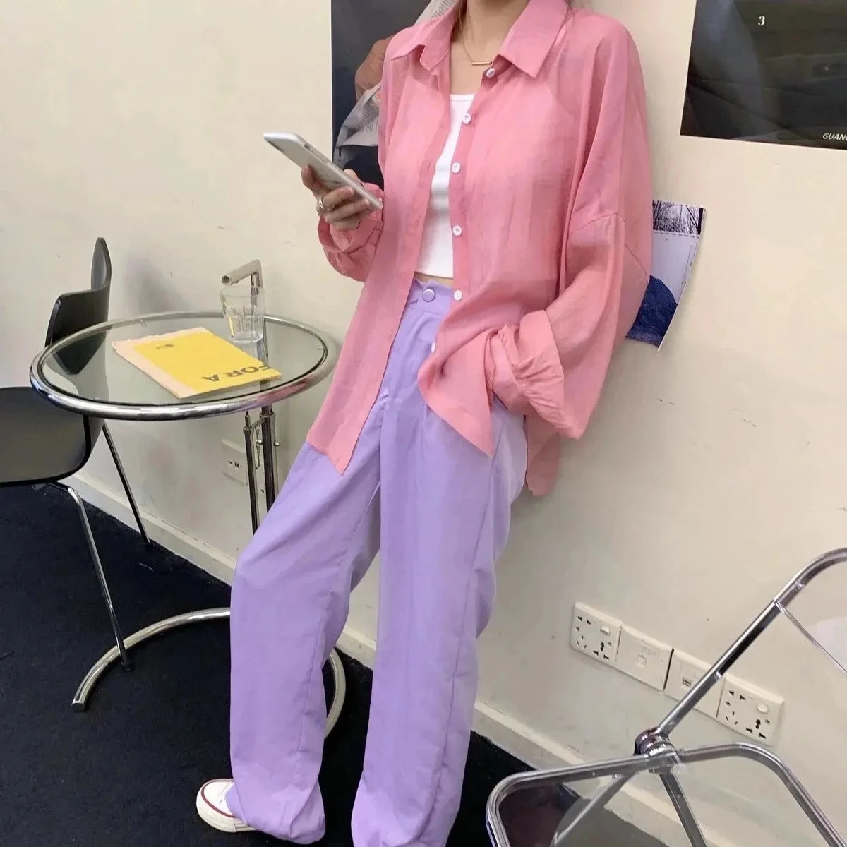 Women's pink chiffon blouse & cardigan