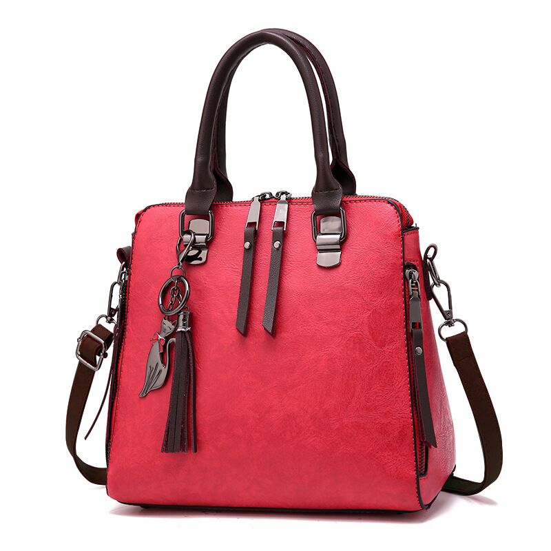 Women's red fashionable handbag