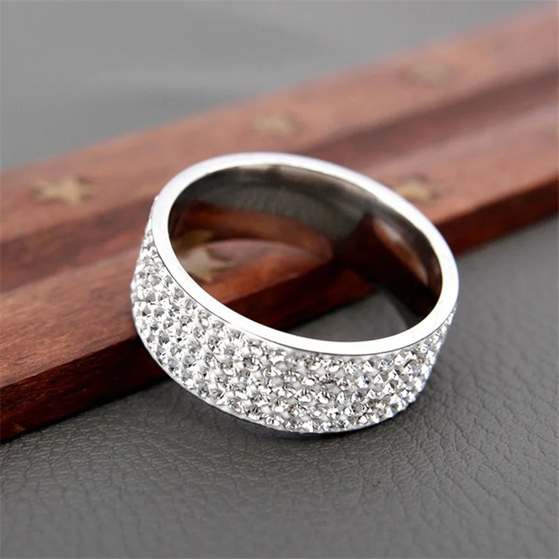 Women's 5 row crystal stainless steel ring