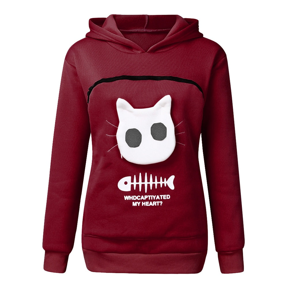 Women's red wine animal ear hoodie