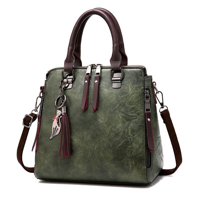 Women's army green fashionable handbag