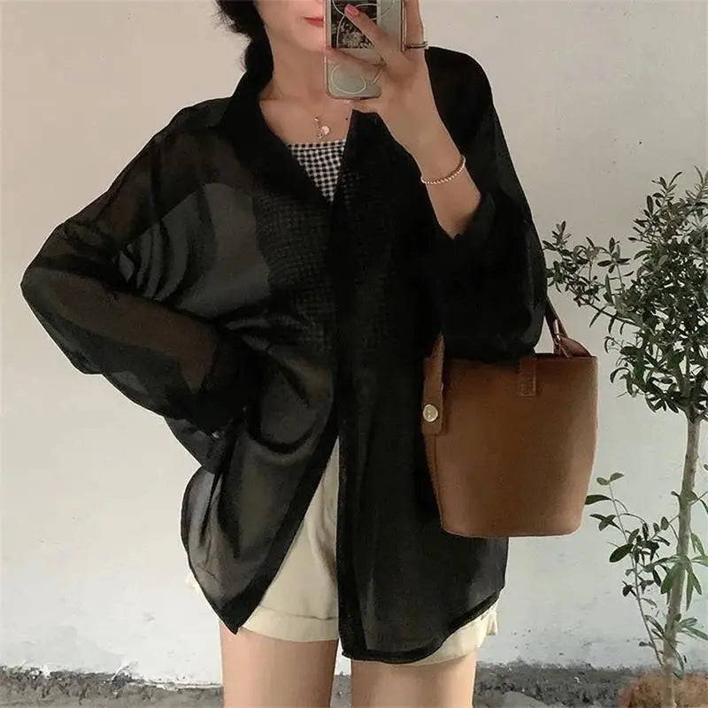 Women's black chiffon blouse & cardigan