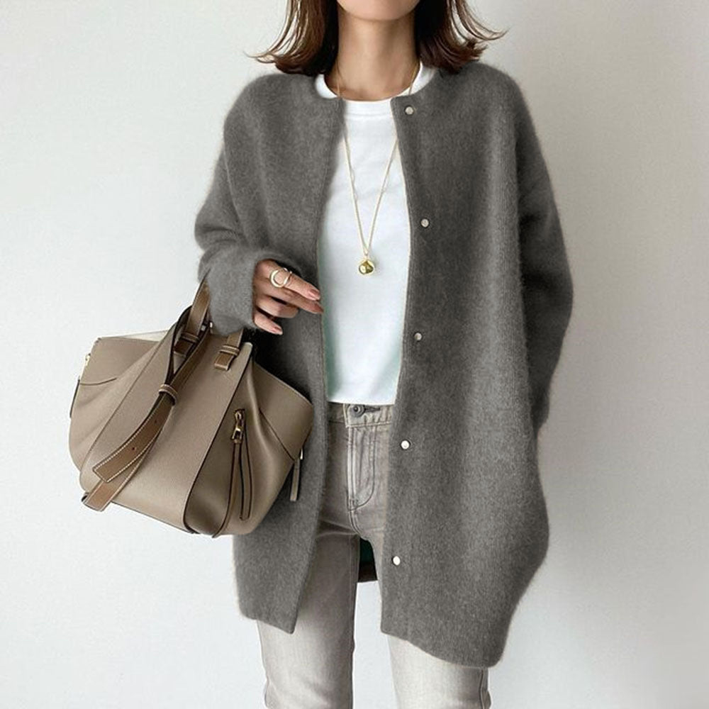Women's dark gray knitted material knitted cardigan