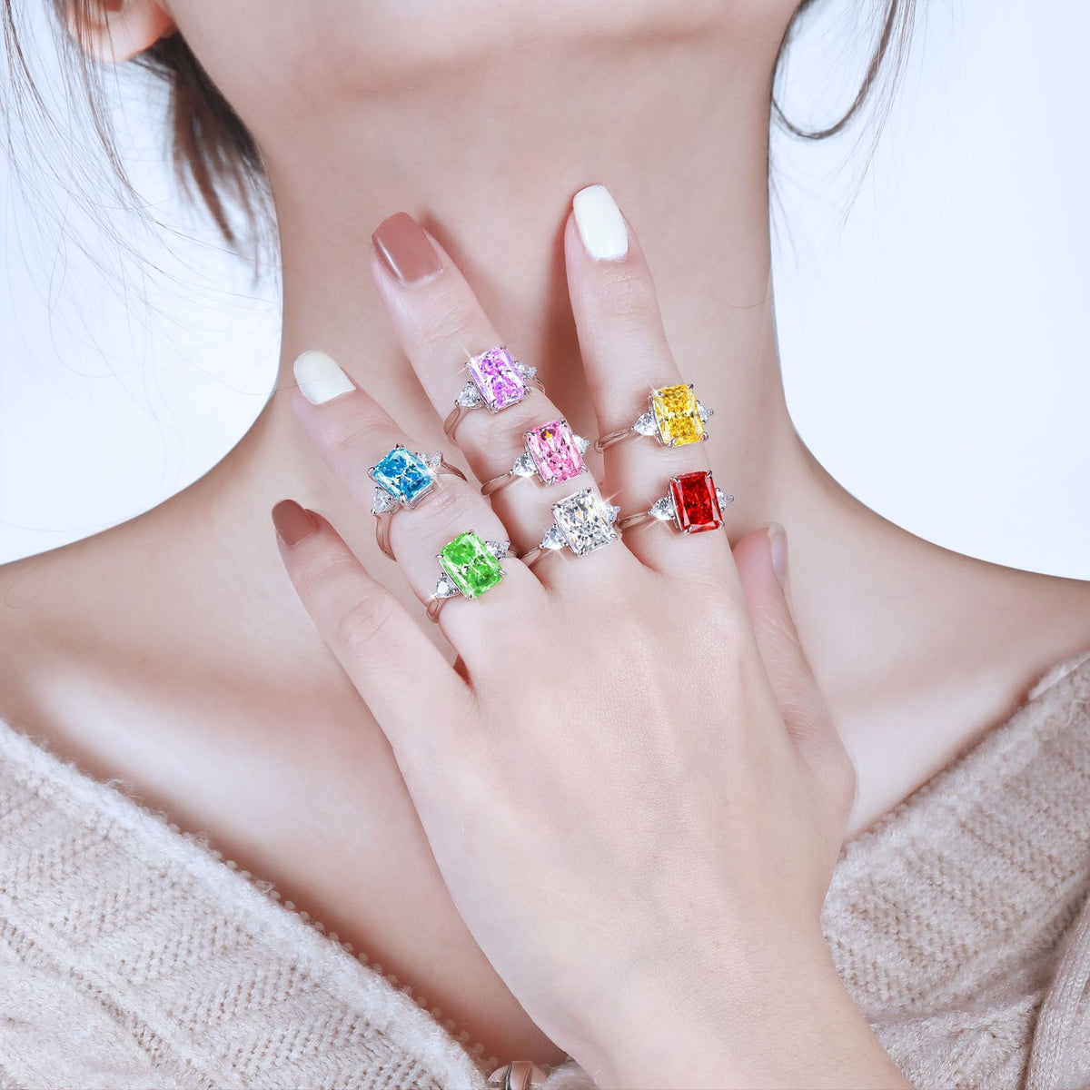 Women's S925 rectangular rhinestone ring