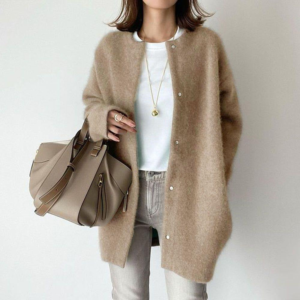 Women's khaki knitted material knitted cardigan