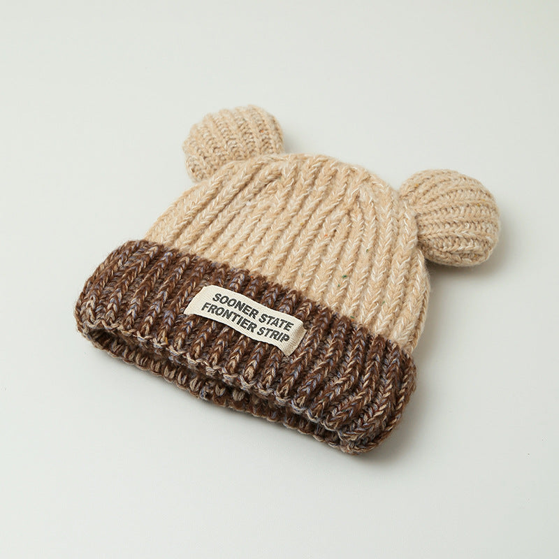Women's light khaki knitted earmuff hat