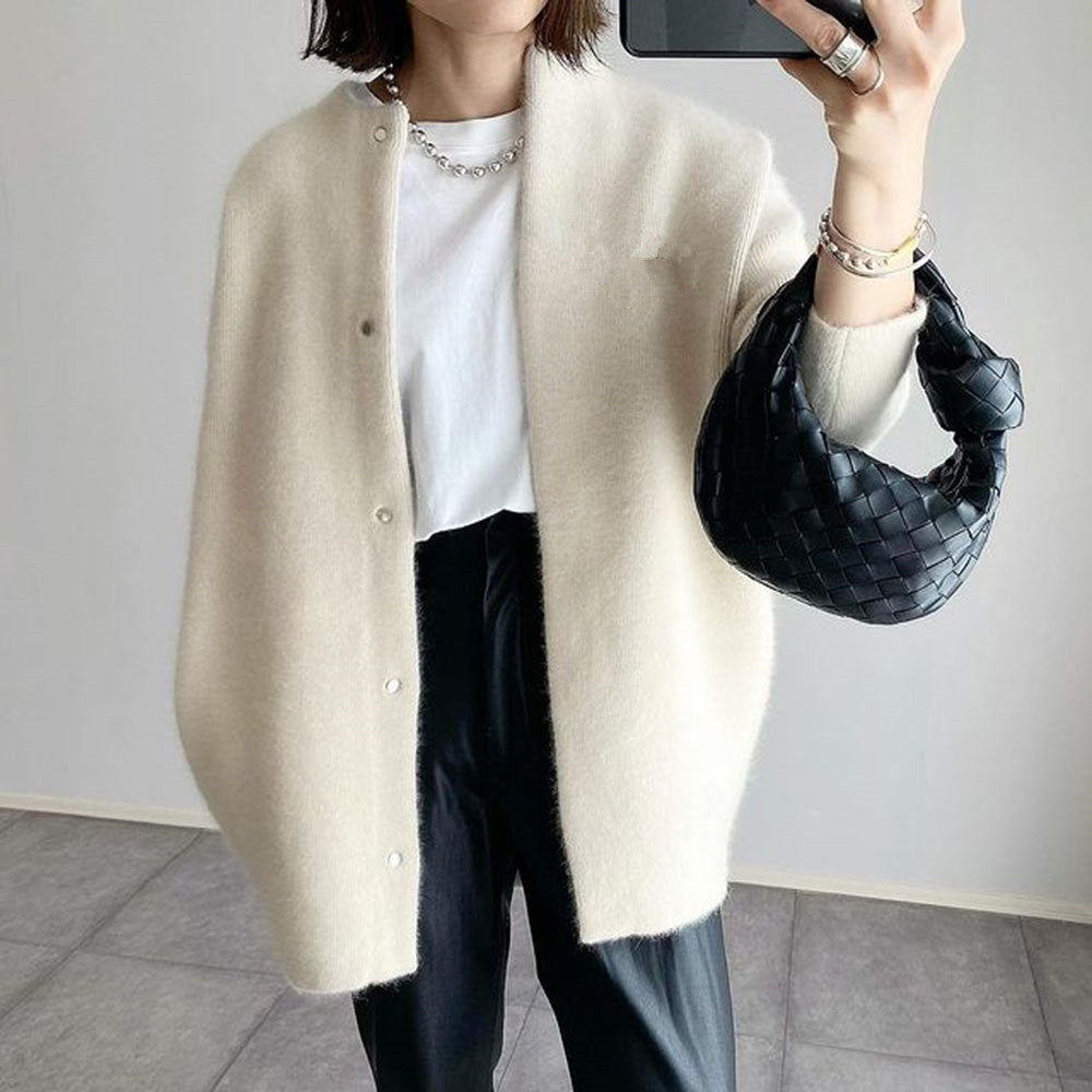 Women's beige knitted material knitted cardigan