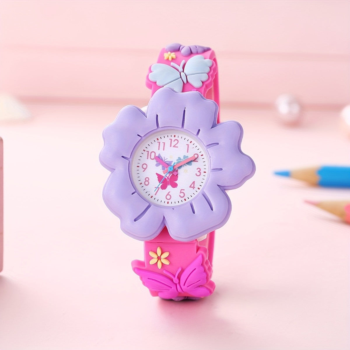 Girls flower silicone watch