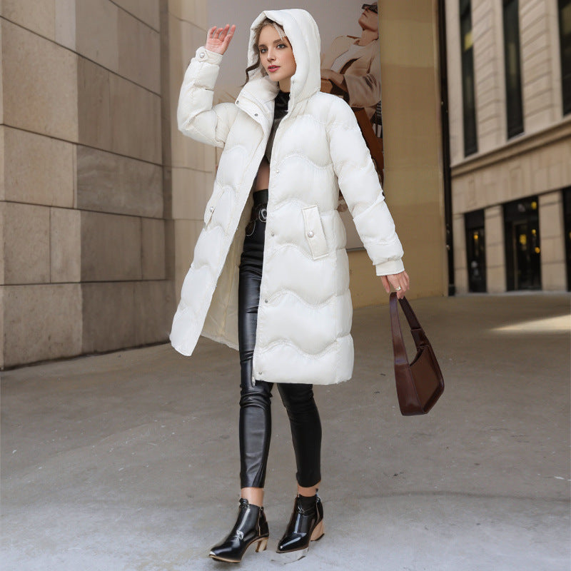 Women's white mid-length down jacket