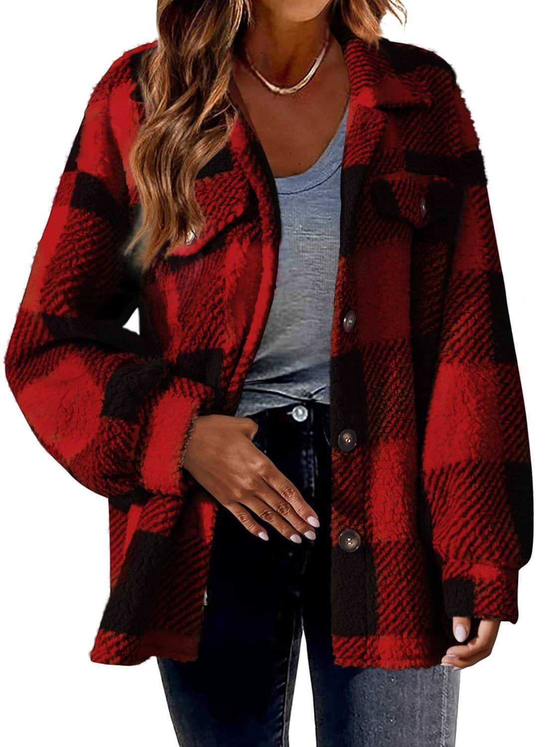 Women's red turndown collar jacket