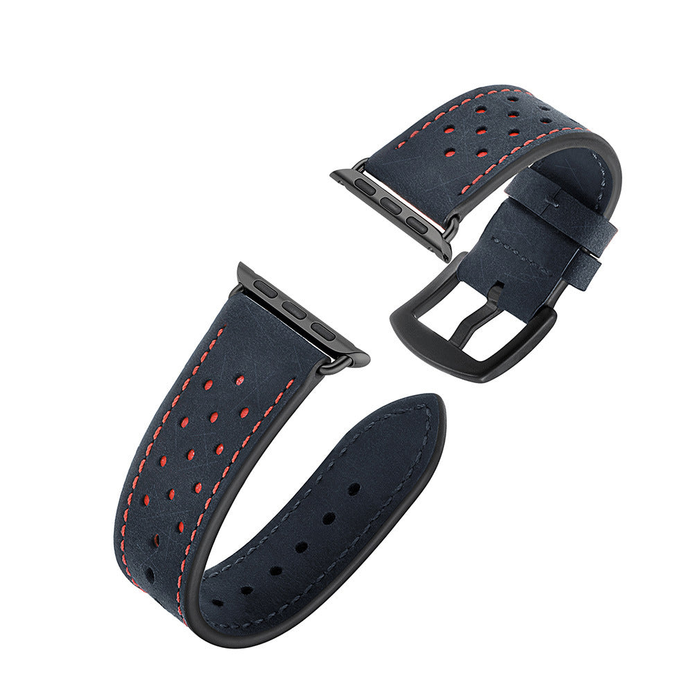 Unisex blue porous leather watch strap