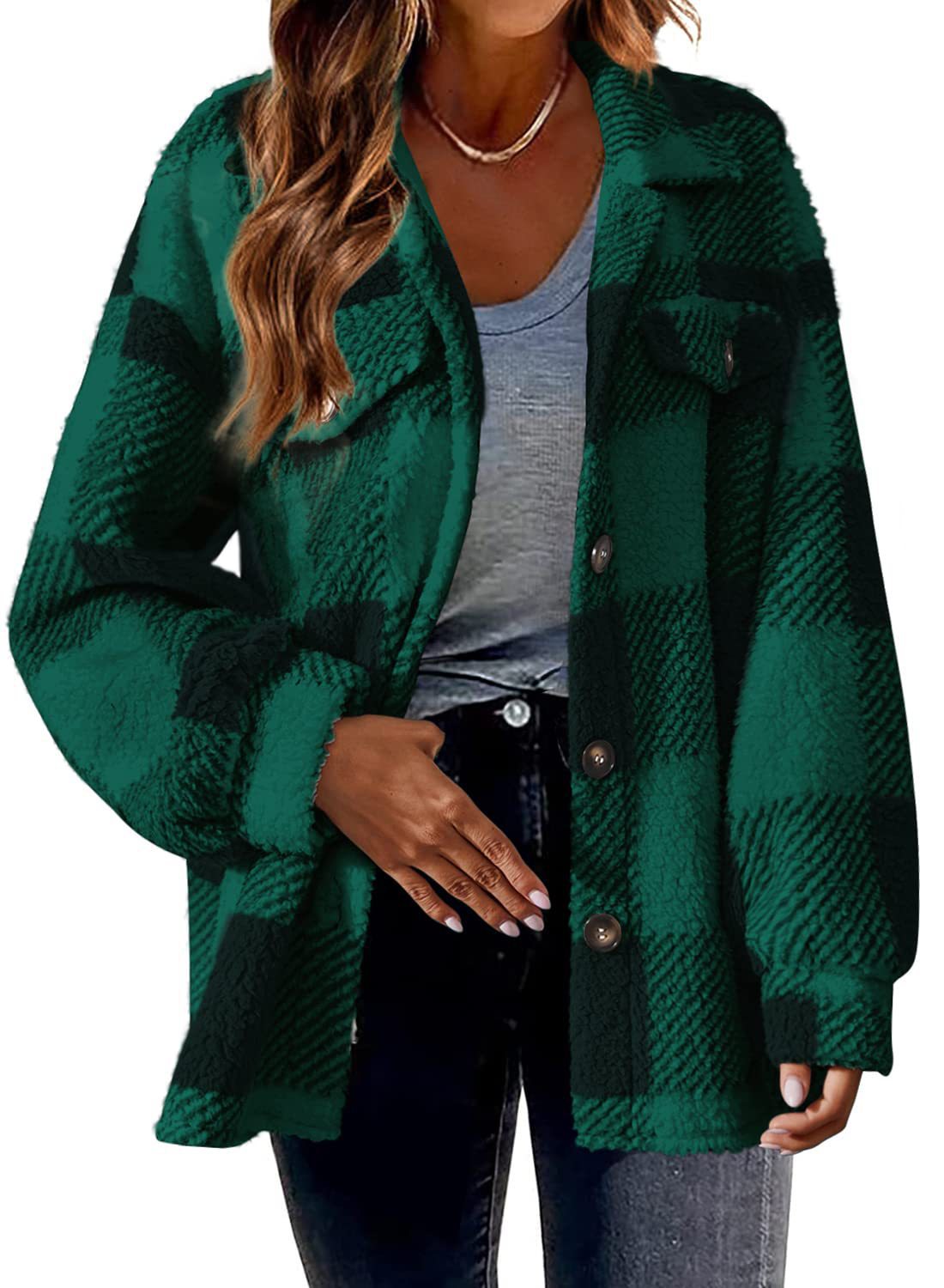 Women's green turndown collar jacket