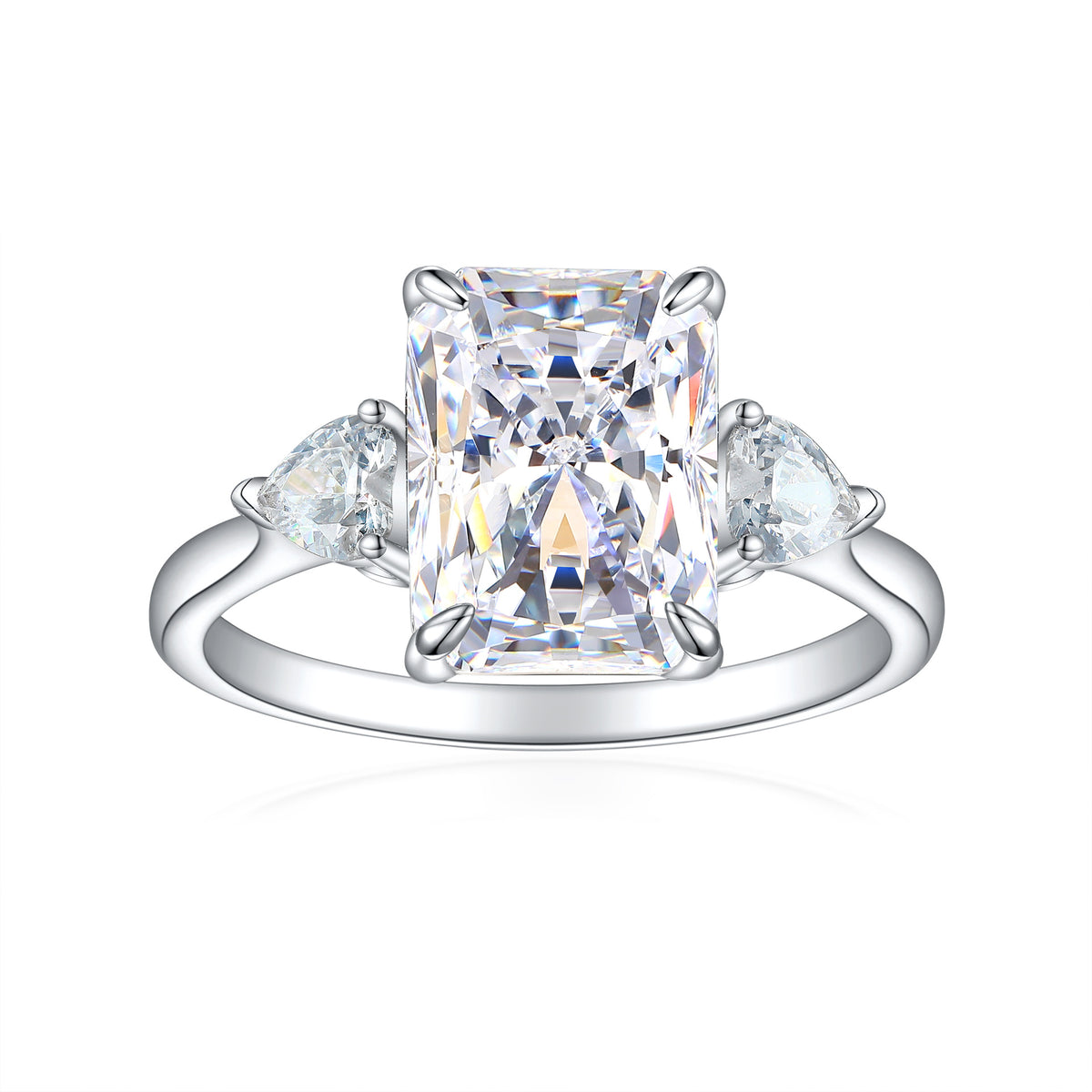 Women's white S925 rectangular rhinestone ring
