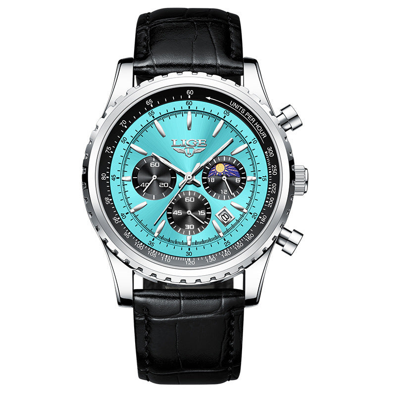 Men's light blue waterproof watch