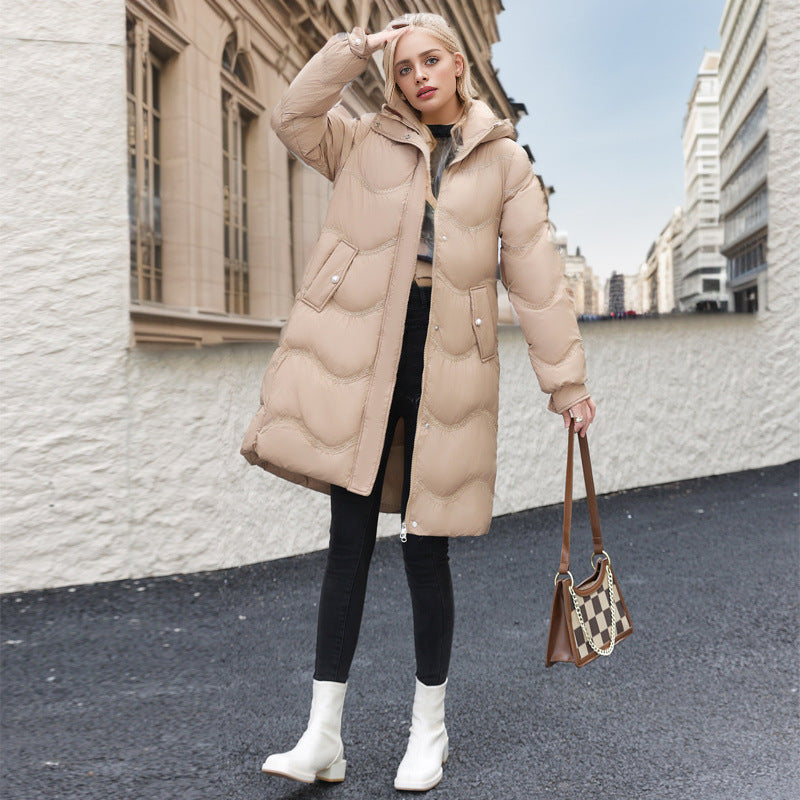Women's khaki mid-length down jacket