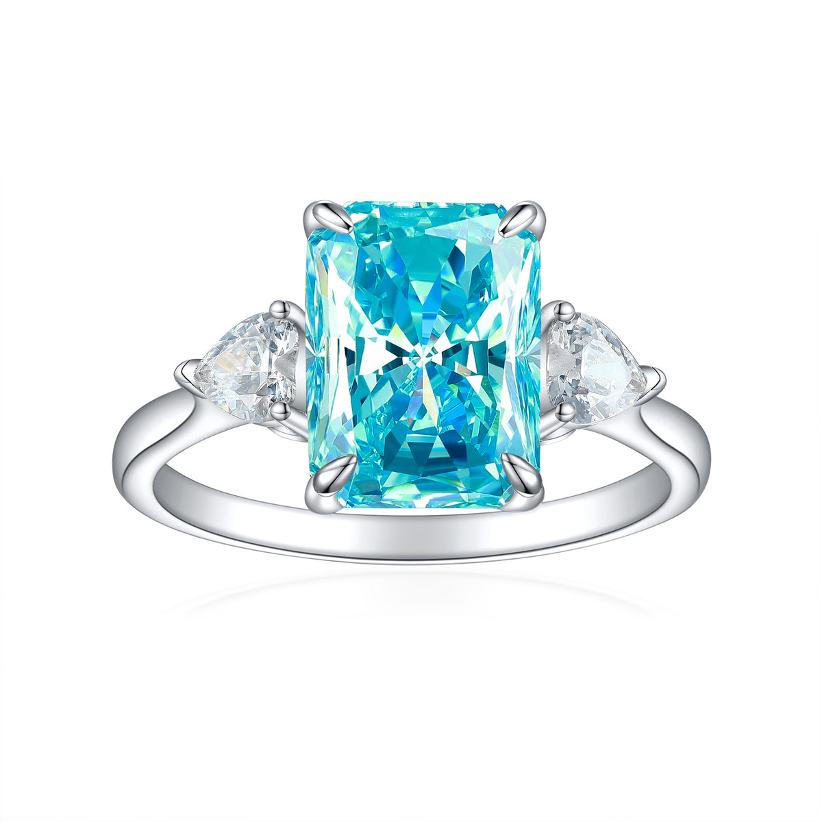 Women's sky blue S925 rectangular rhinestone ring