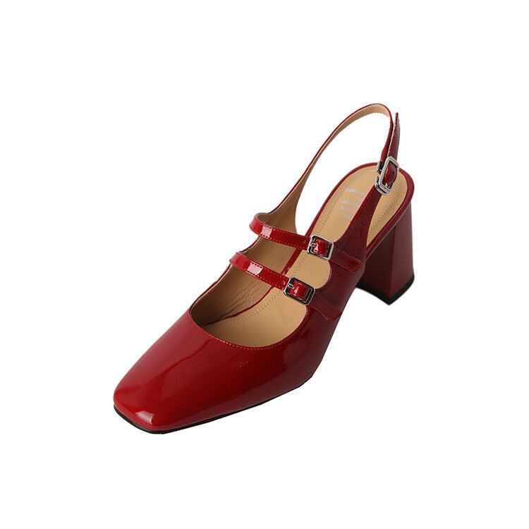 Women's red chunky heel sandals