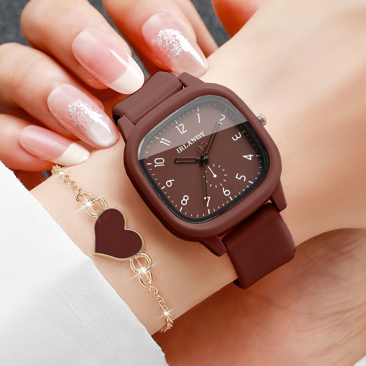 Square watch and heart bracelet set - view 2