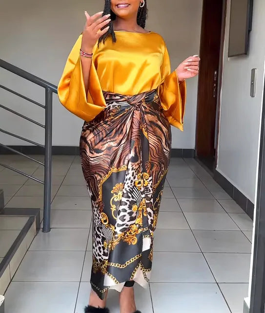 Women's yellow african print 2 piece set