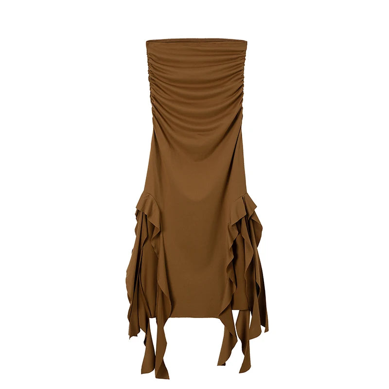 Women's brown one shoulder dress