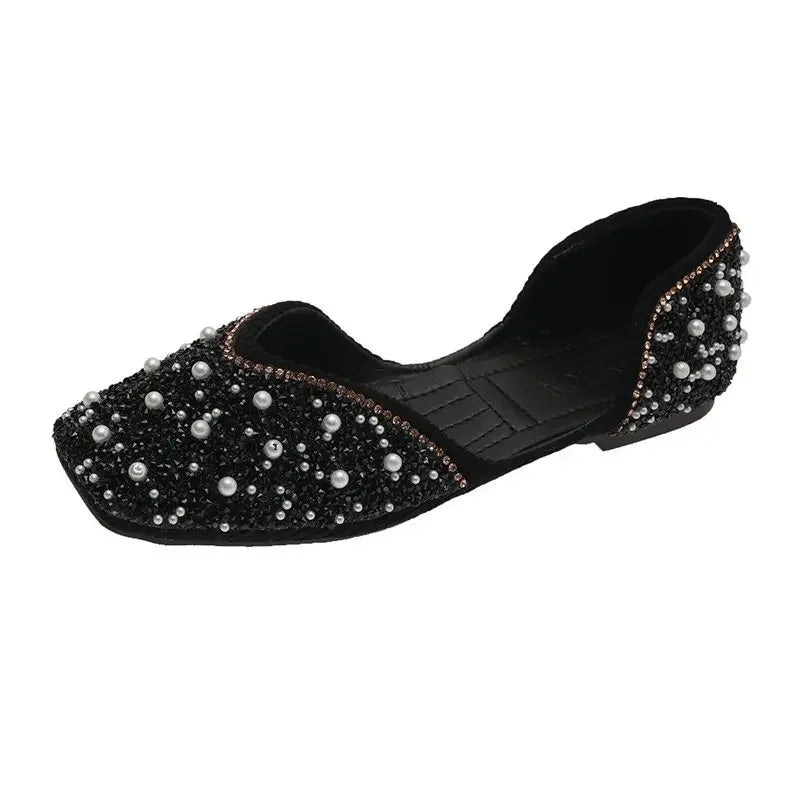 Women's black pointed toe flat loafers