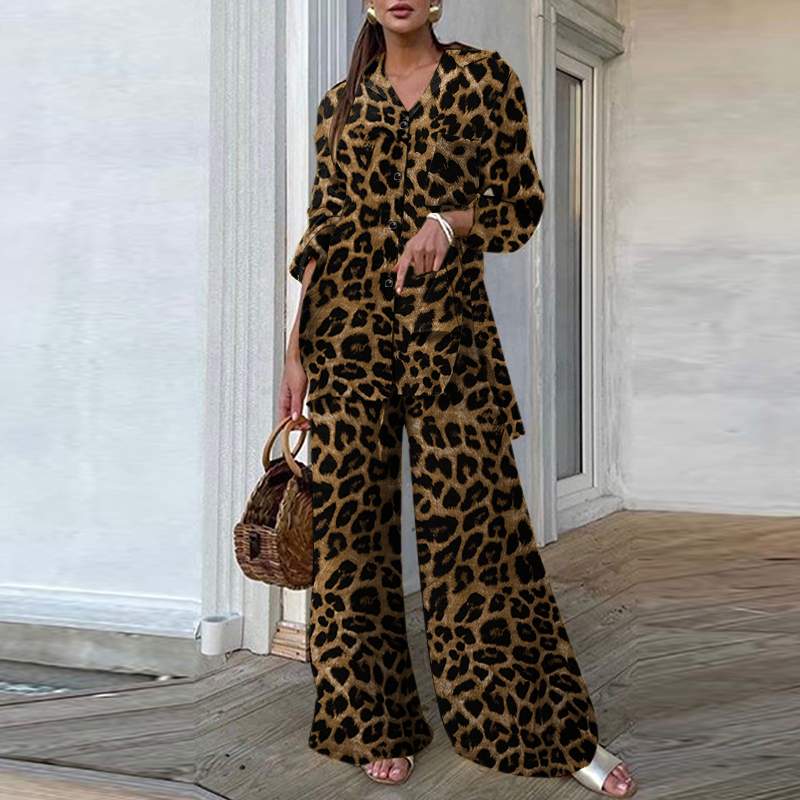 Women's (leopard)brown loose two-piece outfit