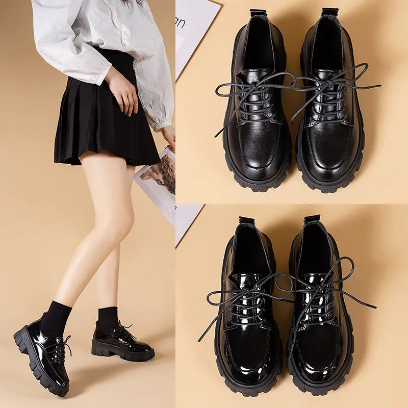 Women's black PU leather oxfords