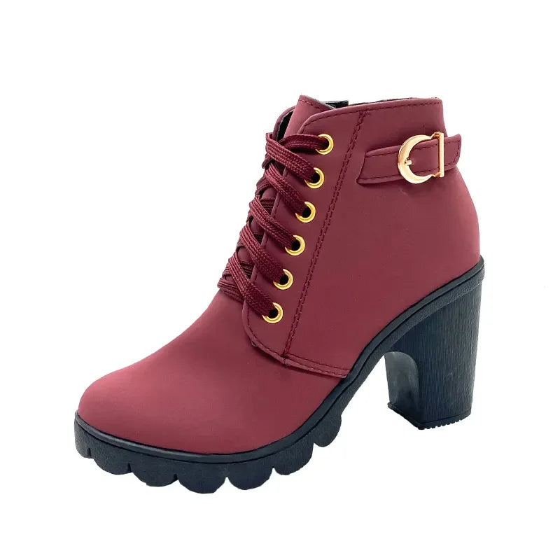 Women's wine red lace up pumps