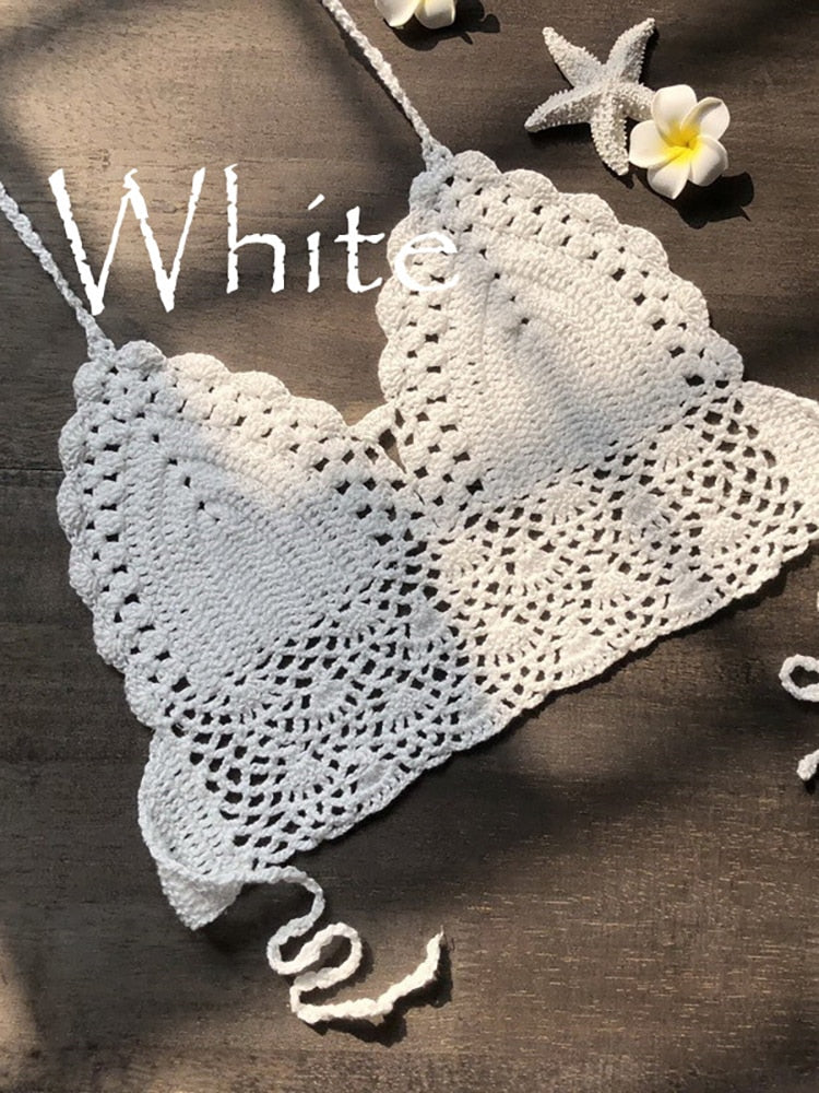Women's white triangle bikini top
