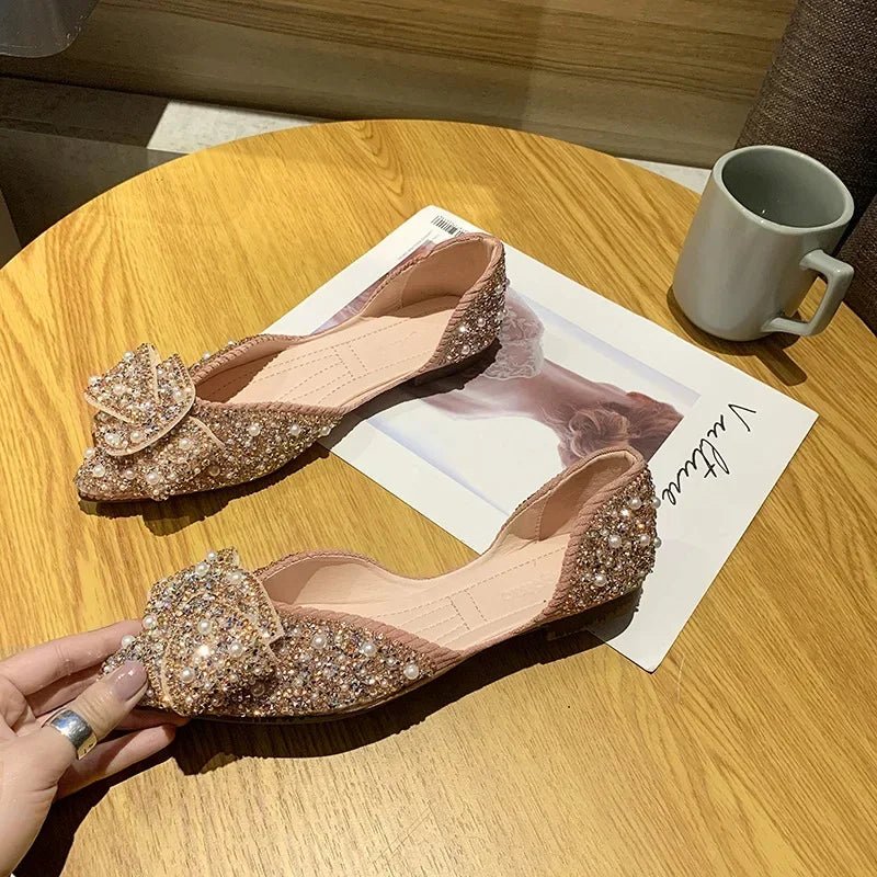 Women's pink pointed toe flat loafers